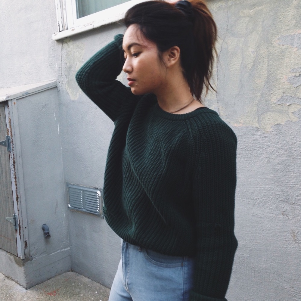American Apparel Green Cropped Fisherman Sweater